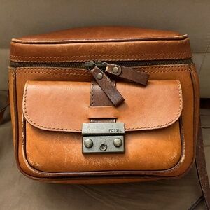 Vintage Fossil Brown Leather Crossbody Camera Box Bag Purse